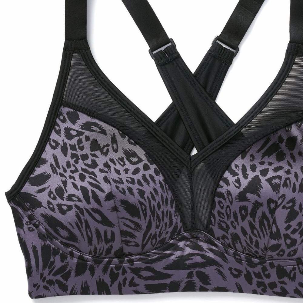 COPY - 2in1 Contour Plus Mesh Panels Wide Sport Straps Leopard Bra Crop Top 38I